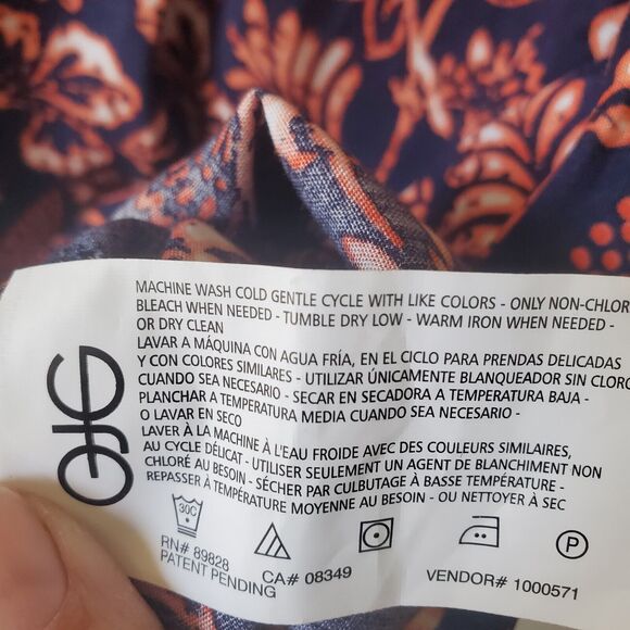 Gloria Vanderbilt Womens Blouse Size XL Blue Floral V Neck 3/4 Sleeve Batik Boho - Picture 12 of 12